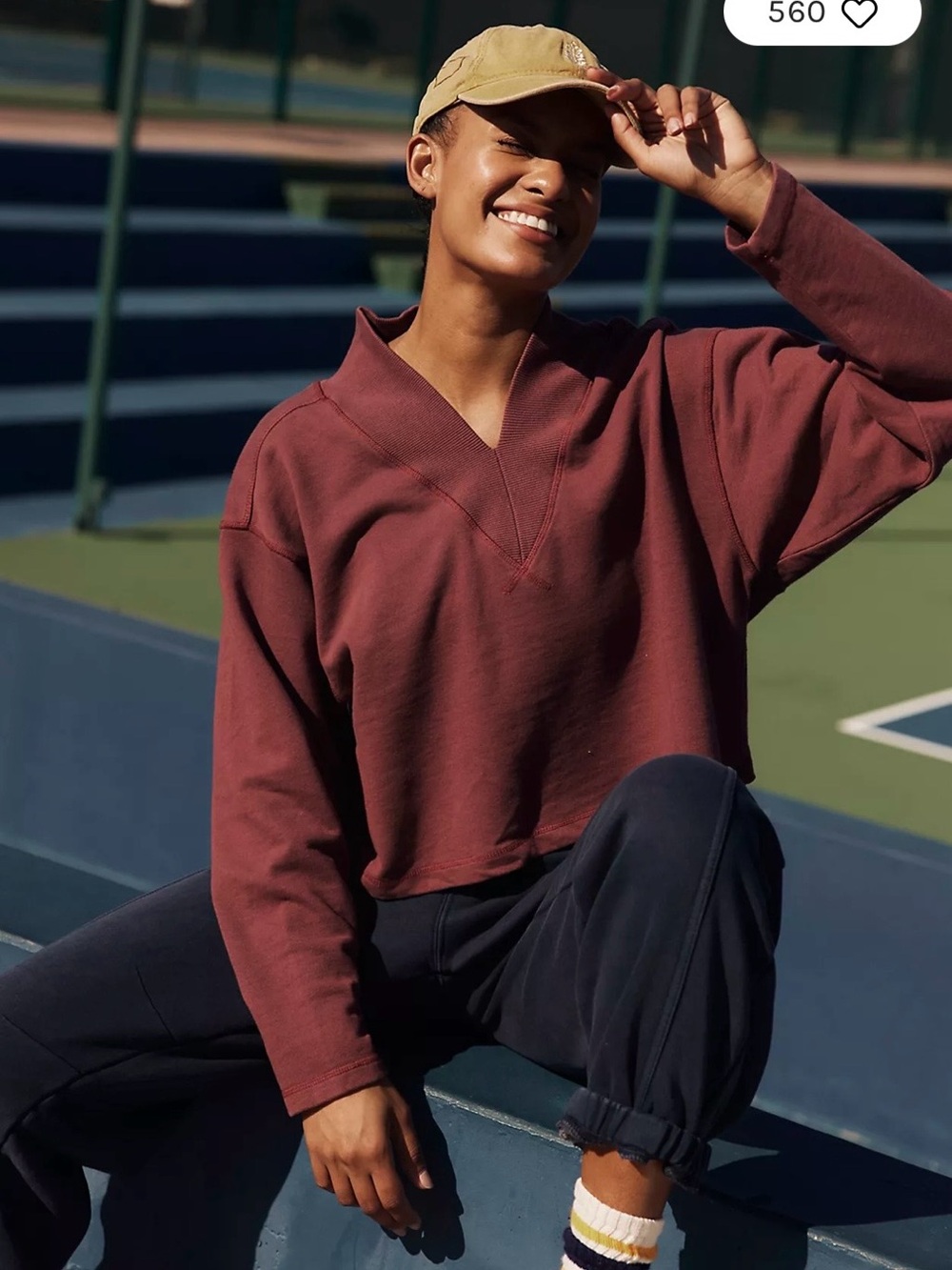 Free People FP Movement Moonstruck Pullover Burgundy 100% Cotton Size Small